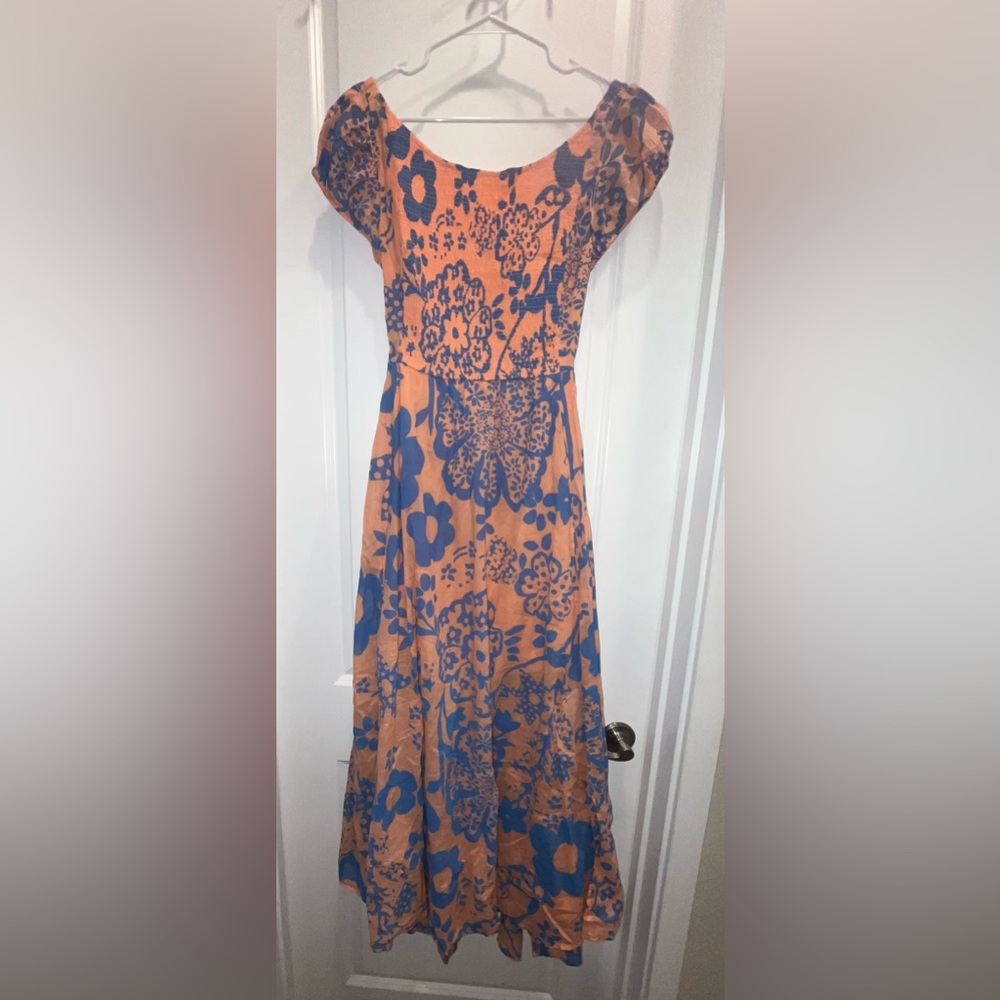 NWT Free People Ultraviolet Maxi Dress Floral Blue and Peach - Picture 2 of 4